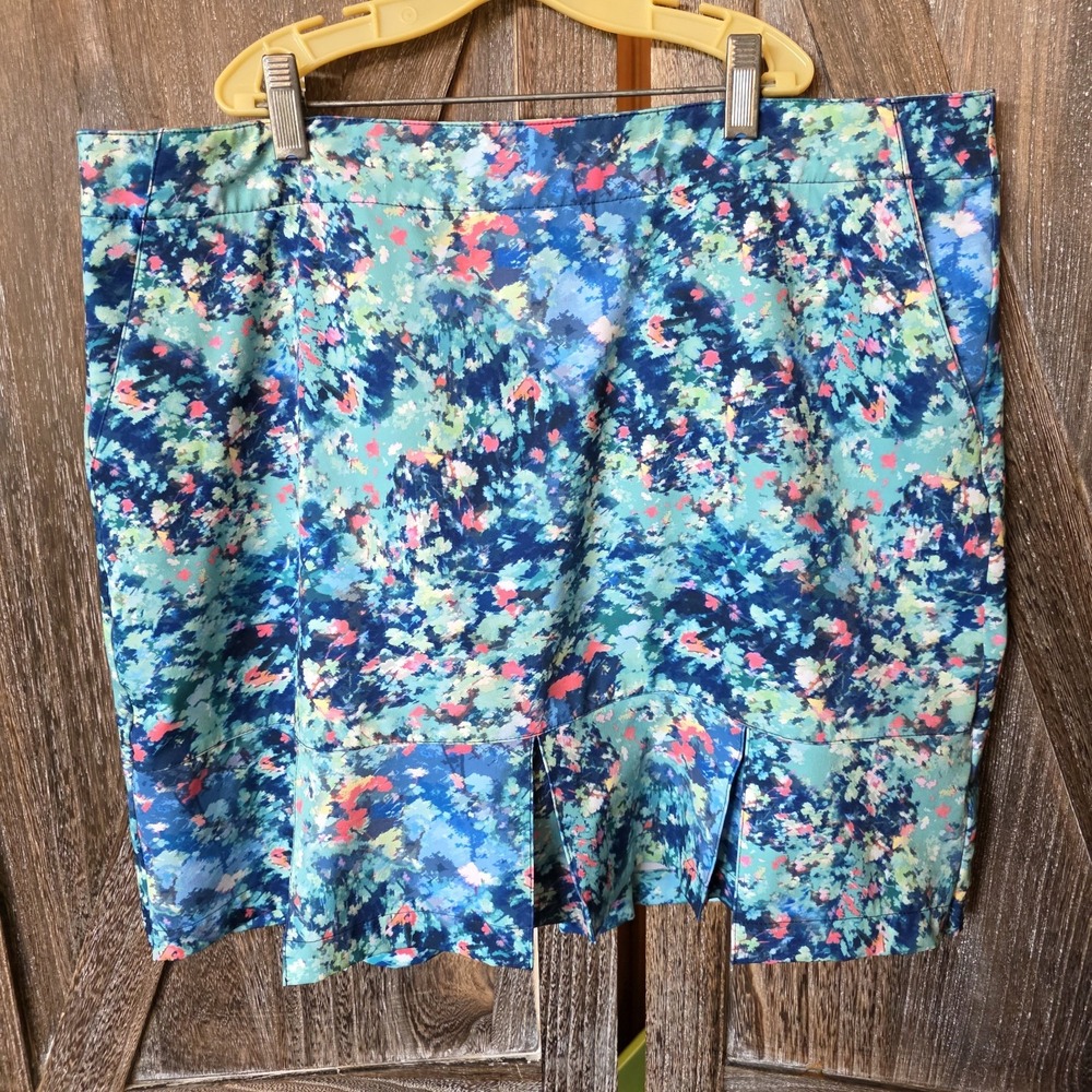 Lady Hagen Skirt Women's Size 14 Multi Color Floral Shorts Under Pleated Hem